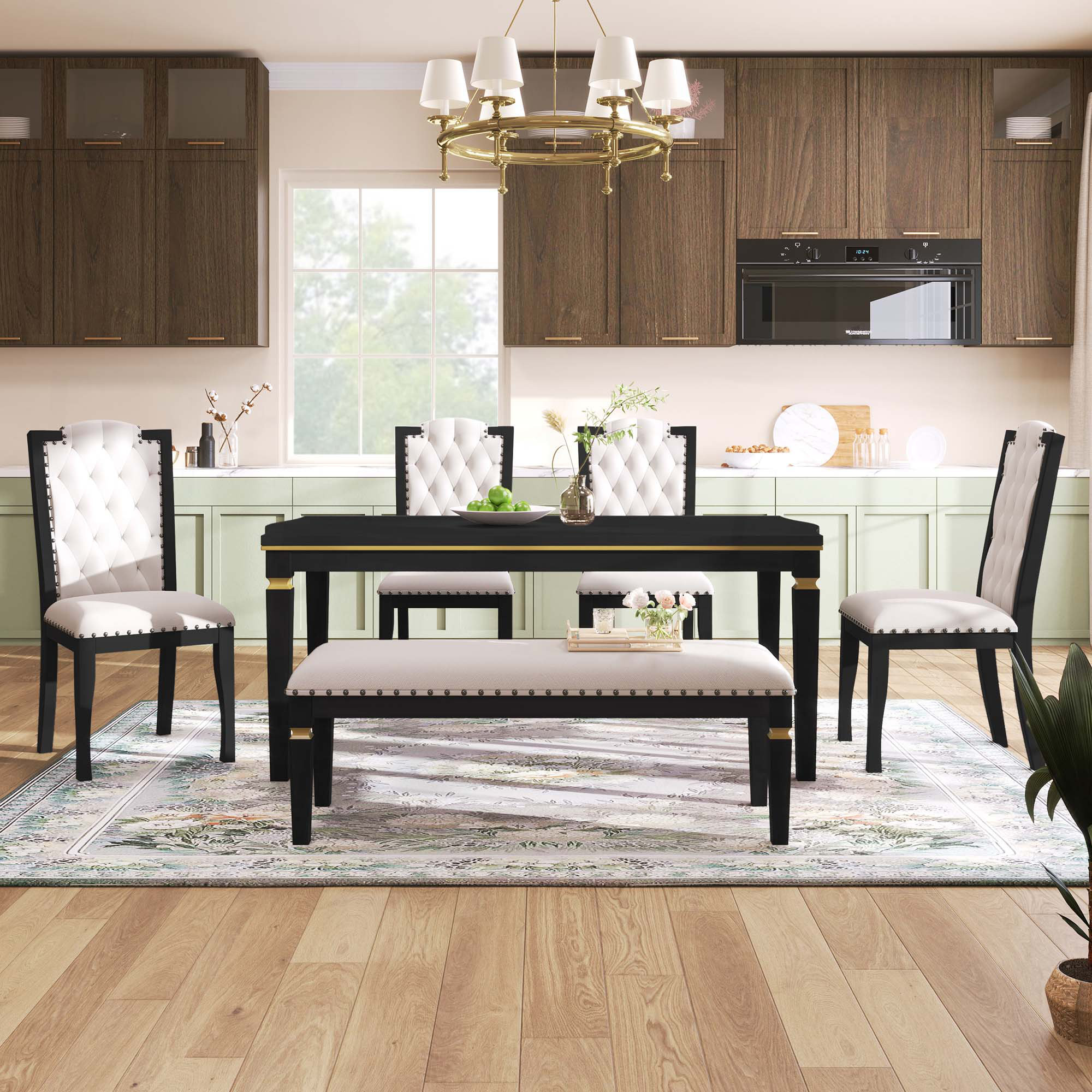 Alcott Hill® 6-Piece Kitchen Dining Table Set,60" Rectangular Table and ...